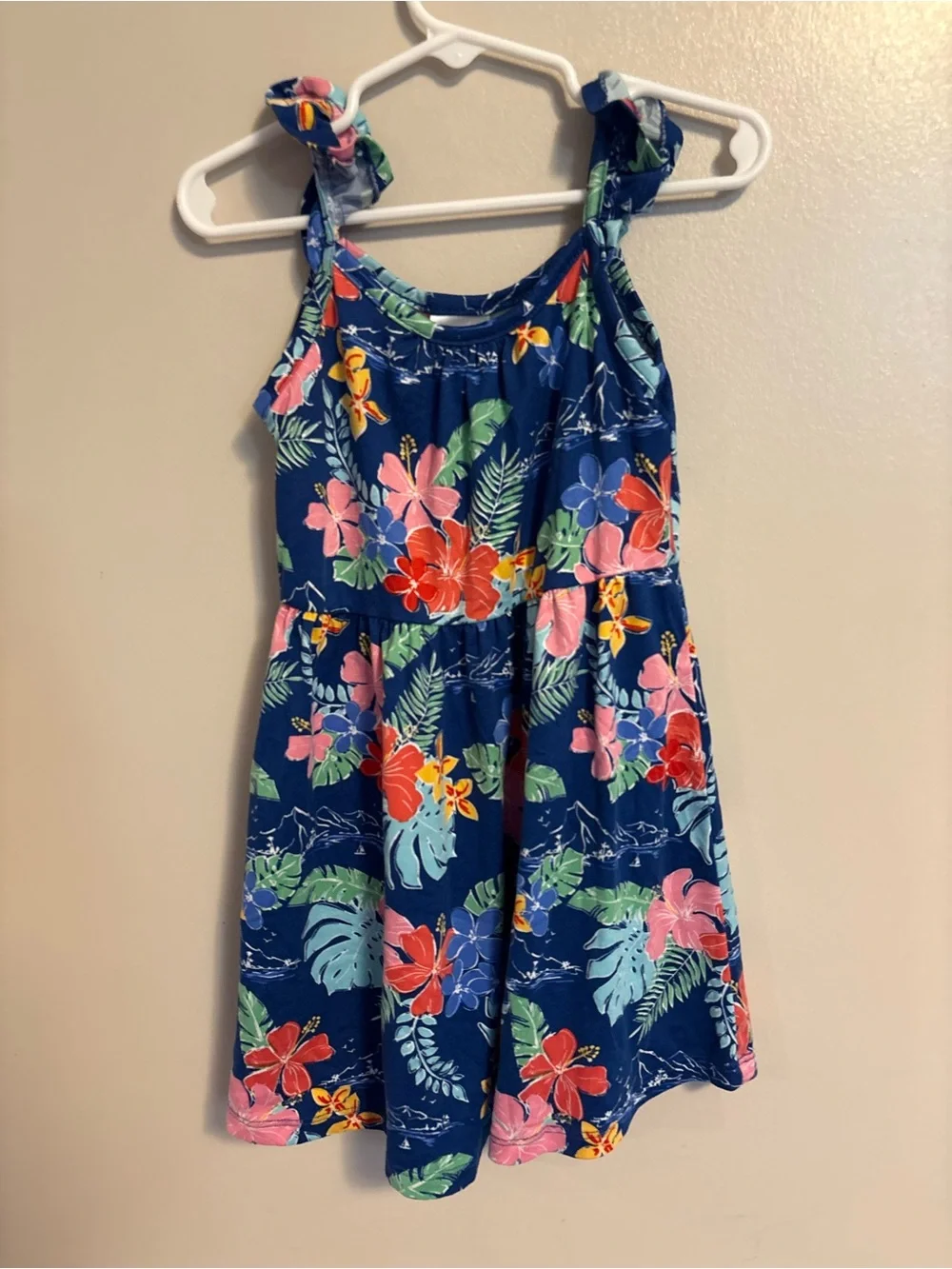 Girls Navy Tropical Floral Sundress with Ruffle Straps